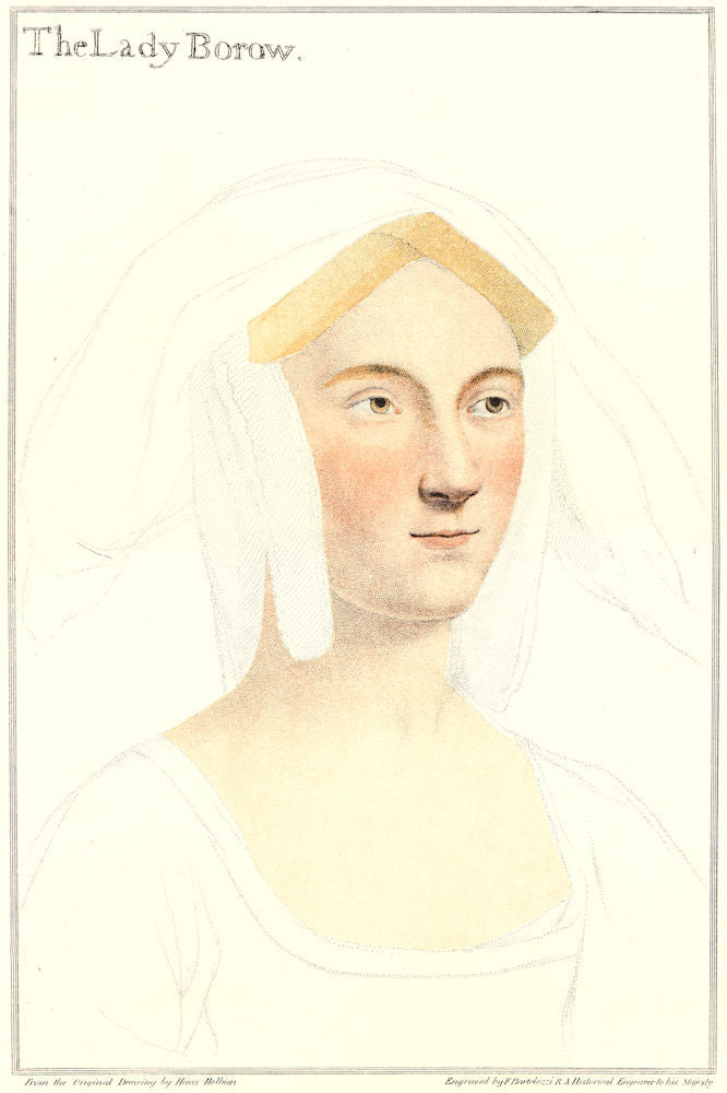Catherine, Lady Borough by Bartolozzi after Holbein. Henry VIII's court 1884